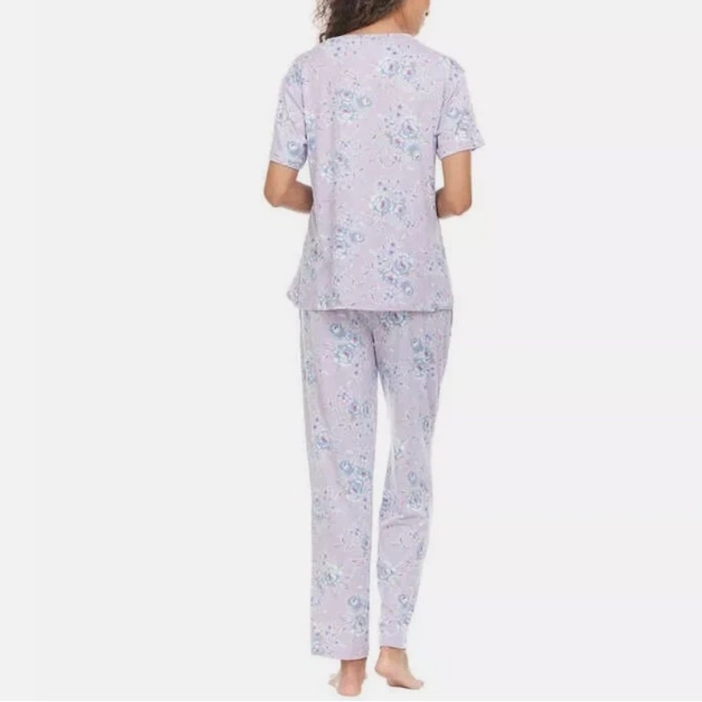 Flora Nikrooz Silky Soft Floral Lilac Pajama Lounge Set Coquette Cottagecore XL - Picture 3 of 16